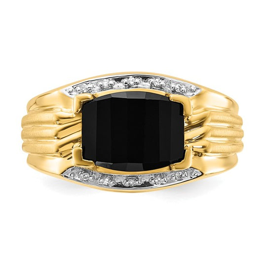 10K Polished and Brushed 1-10.5X8.2 Onyx and Diamond Ring