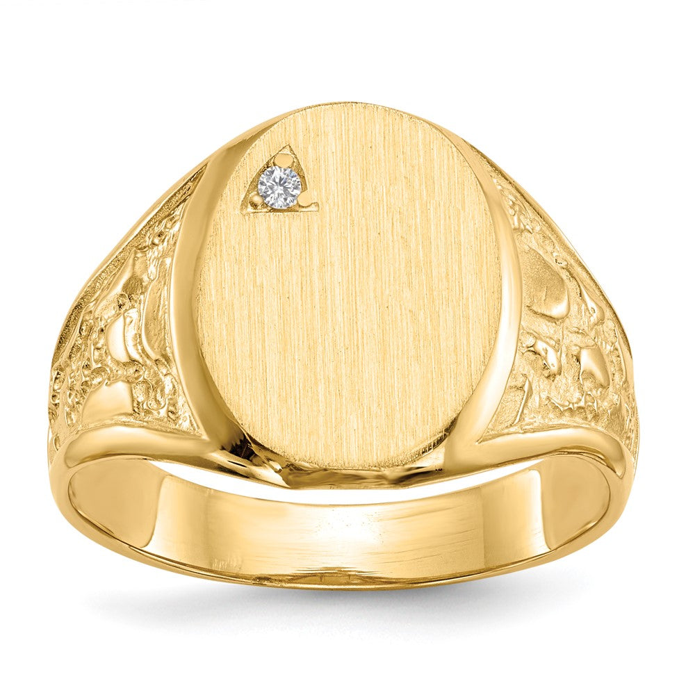 14k 11.0x15.0mm Open Back AA Diamond Mens Signet Ring