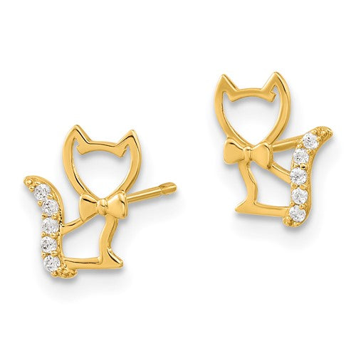 14k Madi K Childrens Kitten with CZ Tail Post Earrings