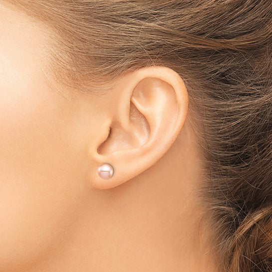 14K Madi K 7-8mm Pink Round Freshwater Cultured Pearl Stud Post Earrings
