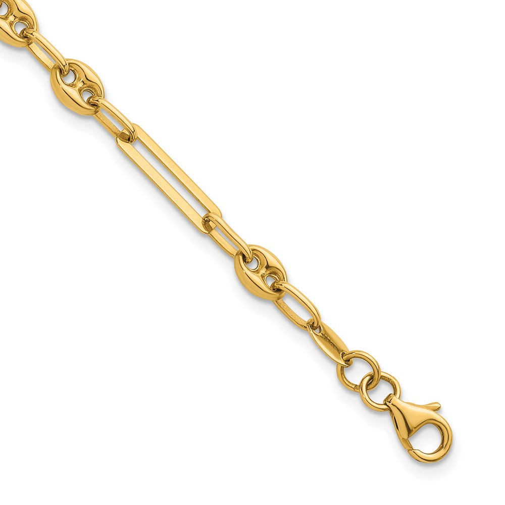 14K Polished Fancy Mixed Link w/Puffed Mariner 7.5 in Bracelet