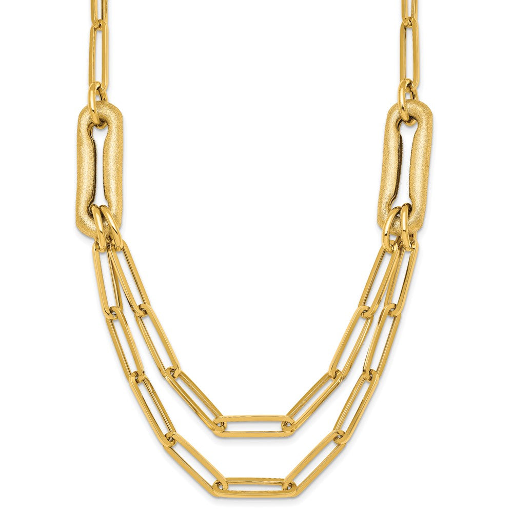 14k Polished And Brushed Double Layer Paperclip Link Necklace