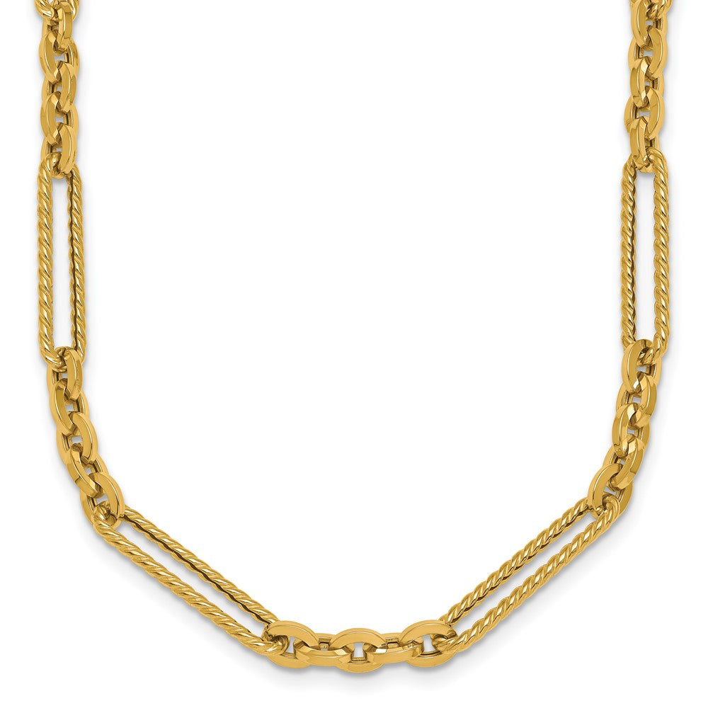 14K Polished and Textured 18in Fancy Link Toggle Necklace