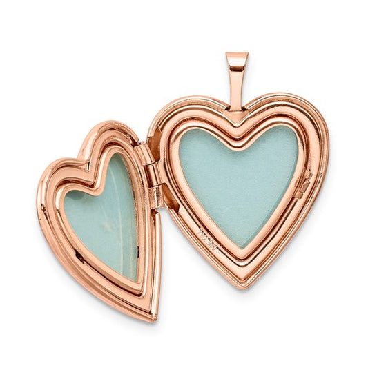 Sterling Silver Rose Gold-plated 20mm Footprints Heart Locket