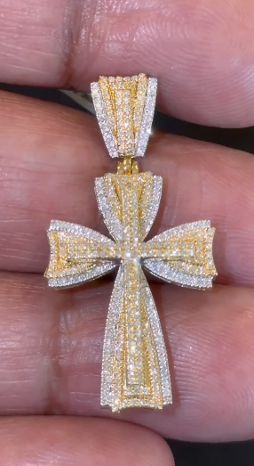 10K YELLOW GOLD .45 CARAT 1.40 INCHES NATURAL DIAMOND CROSS PENDANT CHARM