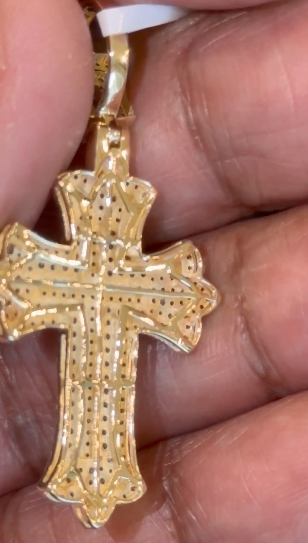 10K YELLOW GOLD 1.50 CARAT NATURAL DIAMONDS 1.75 INCHES CROSS PENDANT CHARM