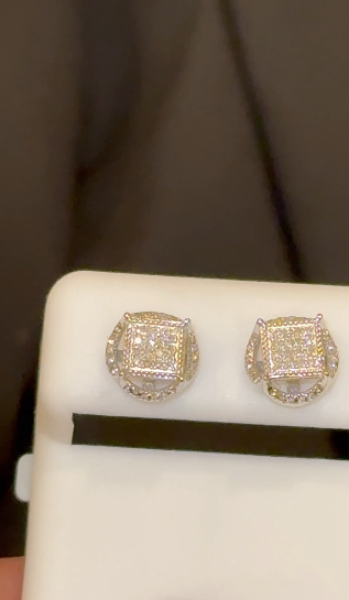 10K WHITE GOLD .10 CARAT NATURAL DIAMONDS 8 MM EARRING STUDS