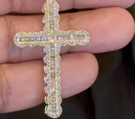 10K YELLOW GOLD 3 CARAT NATURAL DIAMONDS 2.25 INCHES CROSS PENDANT CHARM