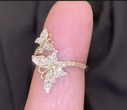 10K SOLID YELLOW GOLD .65 CARAT REAL WOMEN DIAMOND BUTTERFLY RING