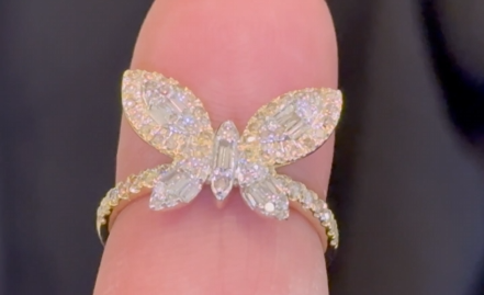 10K SOLID YELLOW GOLD .75 CARAT REAL WOMEN DIAMOND BUTTERFLY RING