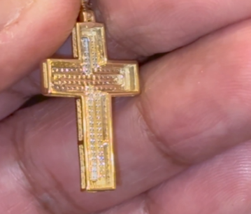 10K YELLOW GOLD .40 CARAT 1.50 INCHES NATURAL DIAMOND CROSS PENDANT CHARM