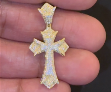 10K YELLOW GOLD .40 CARAT 1.50 INCHES NATURAL DIAMOND CROSS PENDANT CHARM