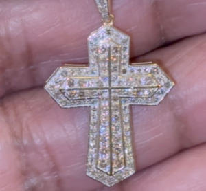 10K YELLOW GOLD .90 CARAT 1.25 INCHES NATURAL DIAMOND CROSS PENDANT