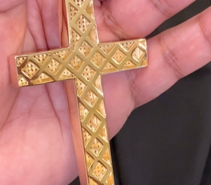 3 CARAT LARGE 4 INCH REAL DIAMONDS STERLING SILVER WITH YELLOW GOLD PLATING CROSS CHARM PENDANT