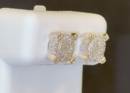 10K YELLOW GOLD .65 CARAT MENS WOMENS 9 mm 100% GENUINE DIAMONDS EARRING STUDS
