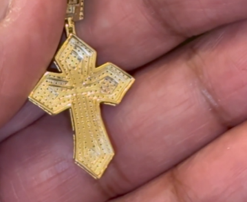 10K YELLOW GOLD .50 CARAT 1.50 INCHES NATURAL DIAMOND CROSS PENDANT CHARM