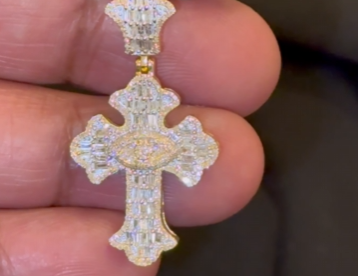 10K YELLOW GOLD .75 CARAT 1.50 INCHES NATURAL DIAMOND CROSS PENDANT CHARM