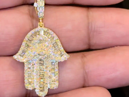 10K YELLOW GOLD 2.25 CARAT REAL DIAMOND 1.75 INCHES HAMSA HAND PENDANT CHARM