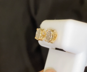 .20 CARAT REAL DIAMONDS STERLING SILVER YELLOW GOLD PLATED WOMENS 6 MM EARRINGS STUDS