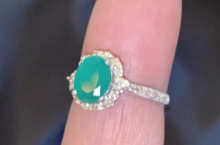 10K WHITE GOLD 2.25 CARAT DIAMOND & OVAL EMERALD RING