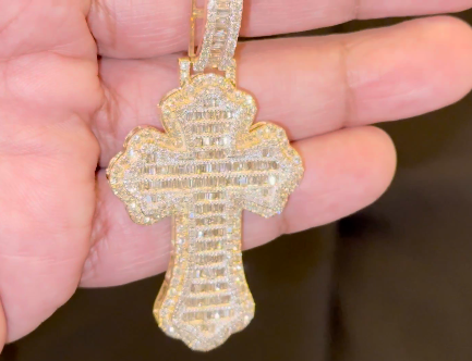 10K YELLOW GOLD 4.50 CARAT 2.50 INCH REAL DIAMOND MEN CROSS PENDANT CHARM CROSS