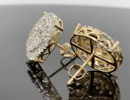 10K YELLOW GOLD 3 CARAT MENS WOMENS 16 MM 100% GENUINE DIAMONDS EARRING STUDS