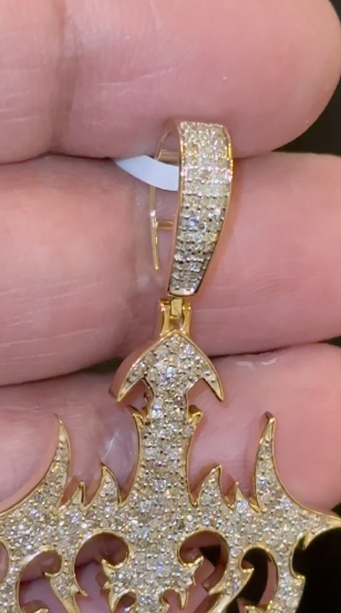 10K YELLOW GOLD 1.50 CARAT NATURAL DIAMONDS 2.25 INCHES CROSS PENDANT CHARM