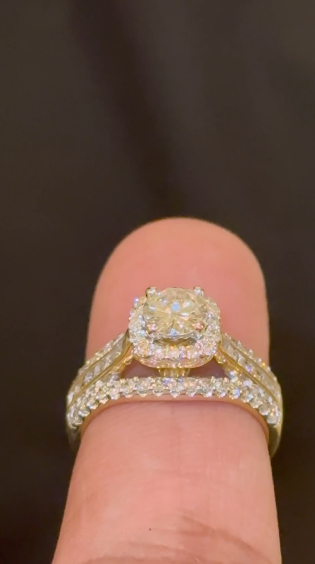 10K YELLOW GOLD 1.75 CARAT NATURAL DIAMOND CENTER .60 CARAT ENGAGEMENT RING WEDDING RING BRIDAL