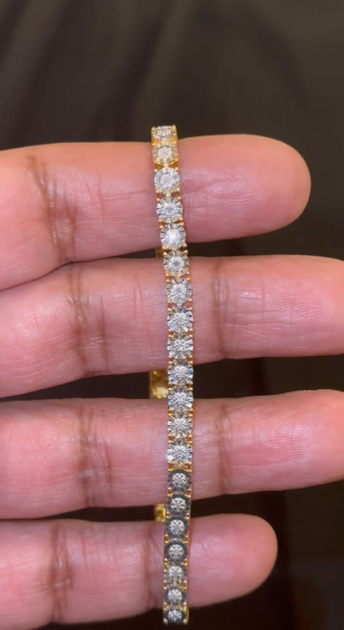 .75 CARAT NATURAL DIAMONDS STERLING SILVER GOLD PLATED FANUC BRACELET - 8 INCHES - 4 MM