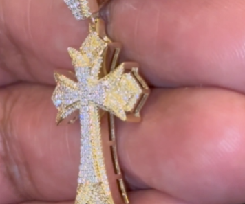 10K YELLOW GOLD .40 CARAT 1.50 INCHES NATURAL DIAMOND CROSS PENDANT CHARM
