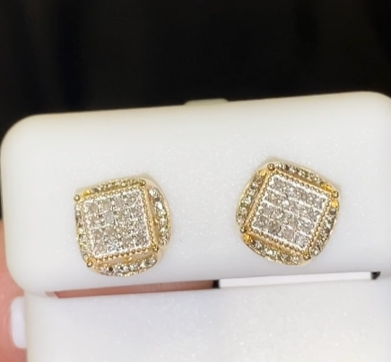 .15 CARAT REAL DIAMONDS STERLING SILVER YELLOW GOLD PLATED MENS WOMENS 5 MM EARRINGS STUDS