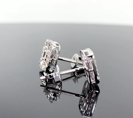 10K WHITE GOLD .65 CARAT MENS/WOMENS 8 mm 100% GENUINE DIAMONDS EARRING STUDS