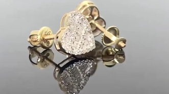 10K YELLOW GOLD .60 CARAT REAL DIAMOND 9MM WOMENS HEART HOOPS EARRINGS HUGGIE STUDS