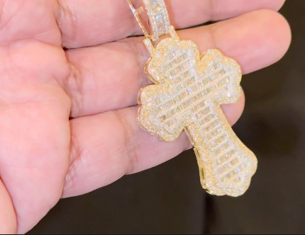 10K YELLOW GOLD 4.50 CARAT 2.50 INCH REAL DIAMOND MEN CROSS PENDANT CHARM CROSS