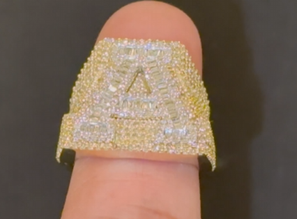 10K SOLID YELLOW GOLD 2.50 CARAT REAL DIAMOND LETTER A ENGAGEMENT RING WEDDING PINKY BAND