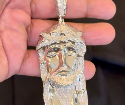 2.50 CARAT MENS STERLING SILVER 3.50" DIAMOND JESUS FACE HEAD CROSS CHARM PENDANT