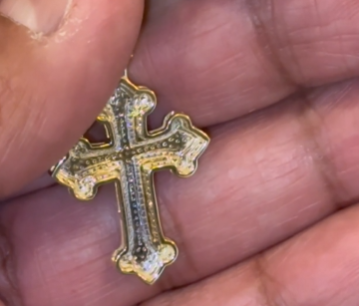 10K YELLOW GOLD .50 CARAT 1.50 INCHES NATURAL DIAMOND CROSS PENDANT CHARM