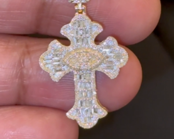 10K YELLOW GOLD .75 CARAT 1.50 INCHES NATURAL DIAMOND CROSS PENDANT CHARM