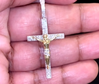 10K YELLOW GOLD .75 CARAT 1.75 INCHES REAL DIAMOND CROSS PENDANT CHARM CROSS
