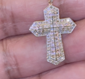 10K YELLOW GOLD .90 CARAT 1.25 INCHES NATURAL DIAMOND CROSS PENDANT