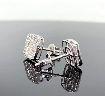 10K WHITE GOLD .65 CARAT MENS/WOMENS 8 mm 100% GENUINE DIAMONDS EARRING STUDS