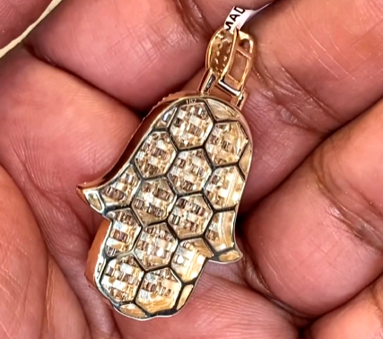 10K YELLOW GOLD 2.75 CARAT REAL DIAMOND 1.50 INCHES HAMSA HAND PENDANT CHARM