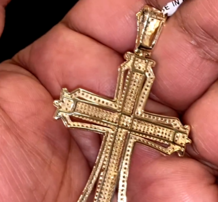 10K YELLOW GOLD 1.50 CARAT 2.50 INCHES REAL DIAMOND MEN CROSS PENDANT CHARM CROSS
