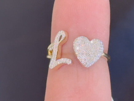 10K YELLOW GOLD .25 CARAT WOMENS NATURAL DIAMOND HEART & LETTER INITIAL L RING