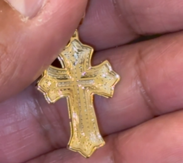 10K YELLOW GOLD .40 CARAT 1 INCH NATURAL DIAMOND CROSS PENDANT CHARM