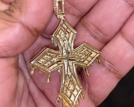 10K YELLOW GOLD 3.75 CARAT 2.50 INCH REAL DIAMOND MEN CROSS PENDANT CHARM CROSS