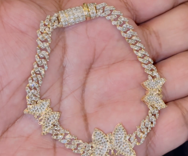 10K YELLOW GOLD 4 CARAT REAL DIAMOND 7 INCHES 15 MM WOMEN BUTTERFLY BRACELET
