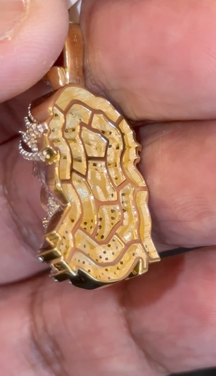10K YELLOW GOLD 1.25 CARAT NATURAL DIAMONDS 1.40 INCHES JESUS HEAD PENDANT CHARM