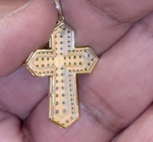 10K YELLOW GOLD .90 CARAT 1.25 INCHES NATURAL DIAMOND CROSS PENDANT