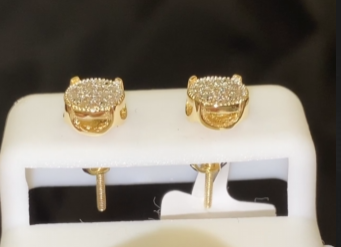 .20 CARAT REAL DIAMONDS STERLING SILVER YELLOW GOLD PLATED WOMENS 6 MM EARRINGS STUDS